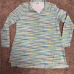 Lands End XL Quarter Zip Multicolor Striped Tunic Pullover with Pockets